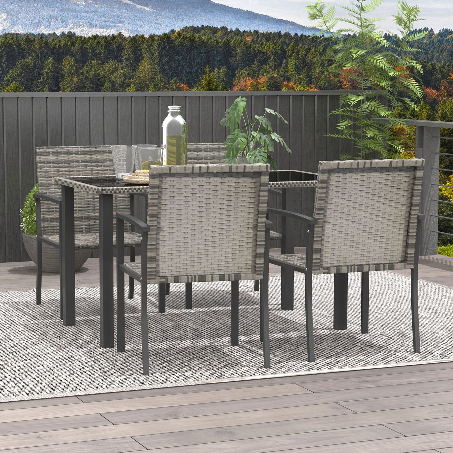 Saka Rattan Grey 4 Seater Outdoor Garden Dining Set With Tempered Glass Table And Chairs