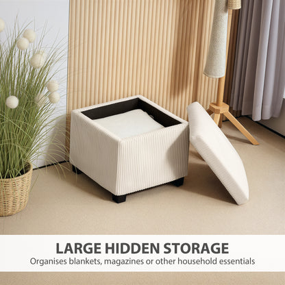 Rivima Square Beige Corduroy Storage Ottoman Bench With Removable Lid