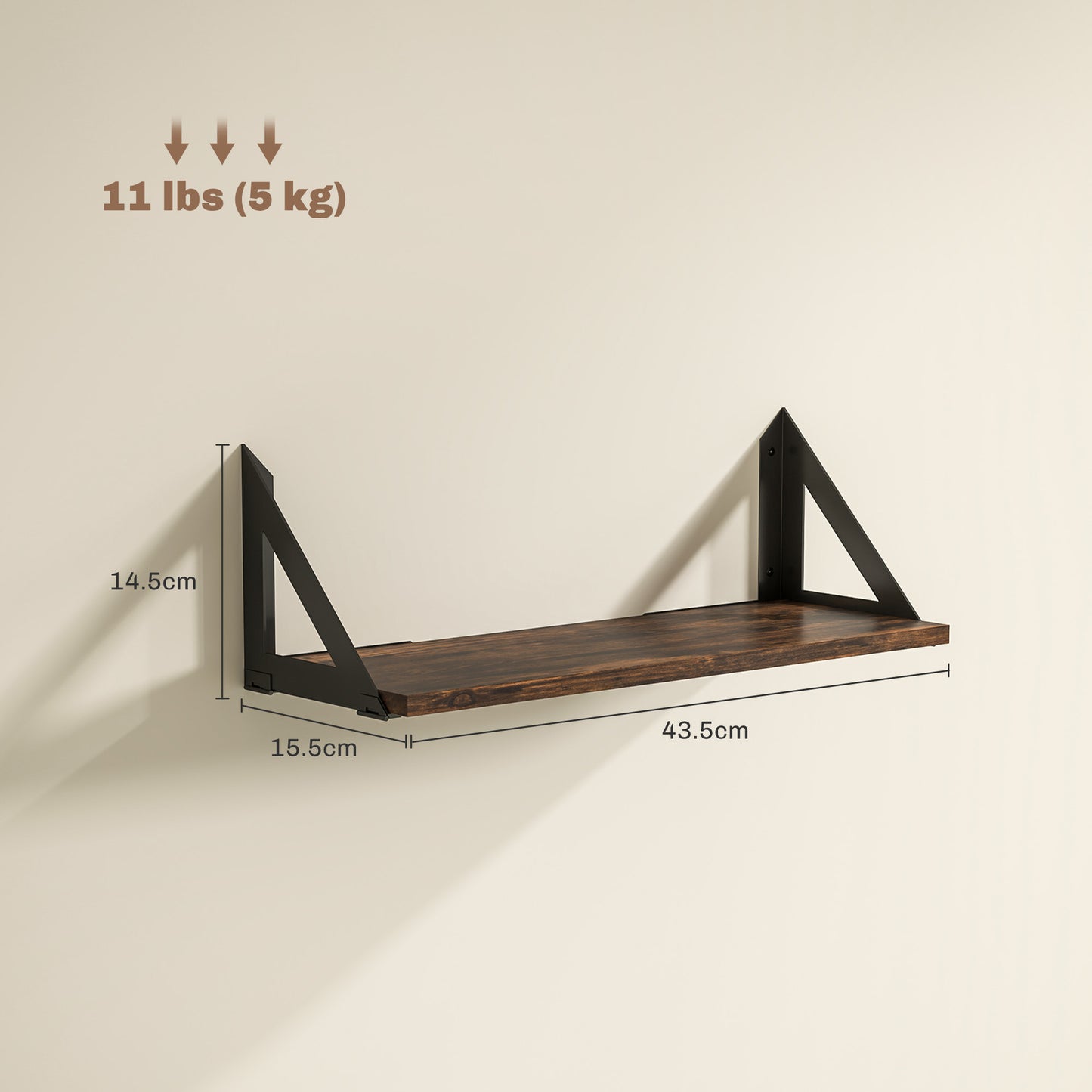 Filozi Wood Rustic Brown Set Of 3 Vintage Style Wall Mounted Shelves 43 cm