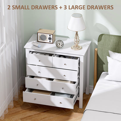 Kesumo Wooden White Wide 5 Drawer Chest For Bedroom Storage