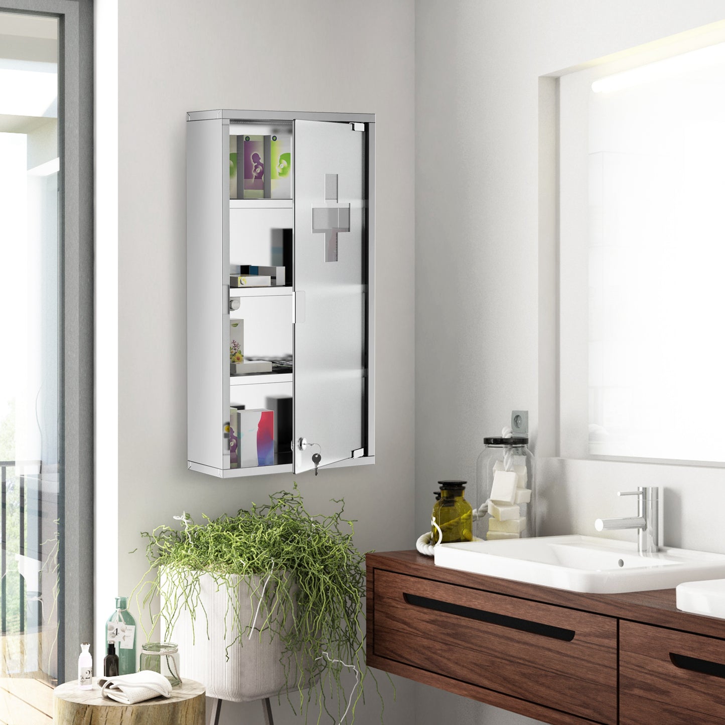 Ranico Hama Wall Mounted Stainless Steel Bathroom Medicine Cabinet With Glass Door And Shelves
