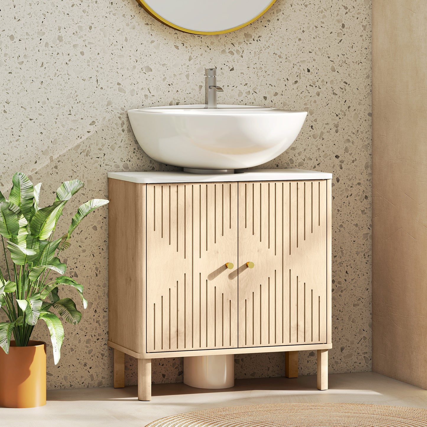 Combita Under Sink Bathroom Storage Cabinet For Pedestal Basin Oak Finish