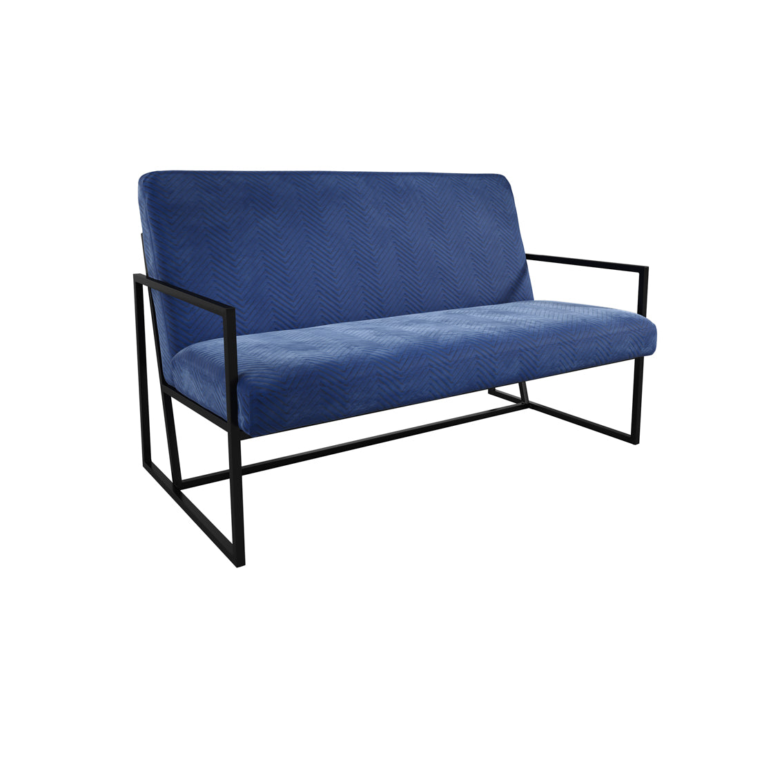 London Blue Velvet 2 Seater Sofa Black Metal Legs