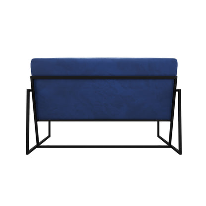 London Blue Velvet 2 Seater Sofa Black Metal Legs