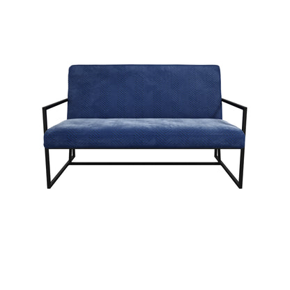 London Blue Velvet 2 Seater Sofa Black Metal Legs