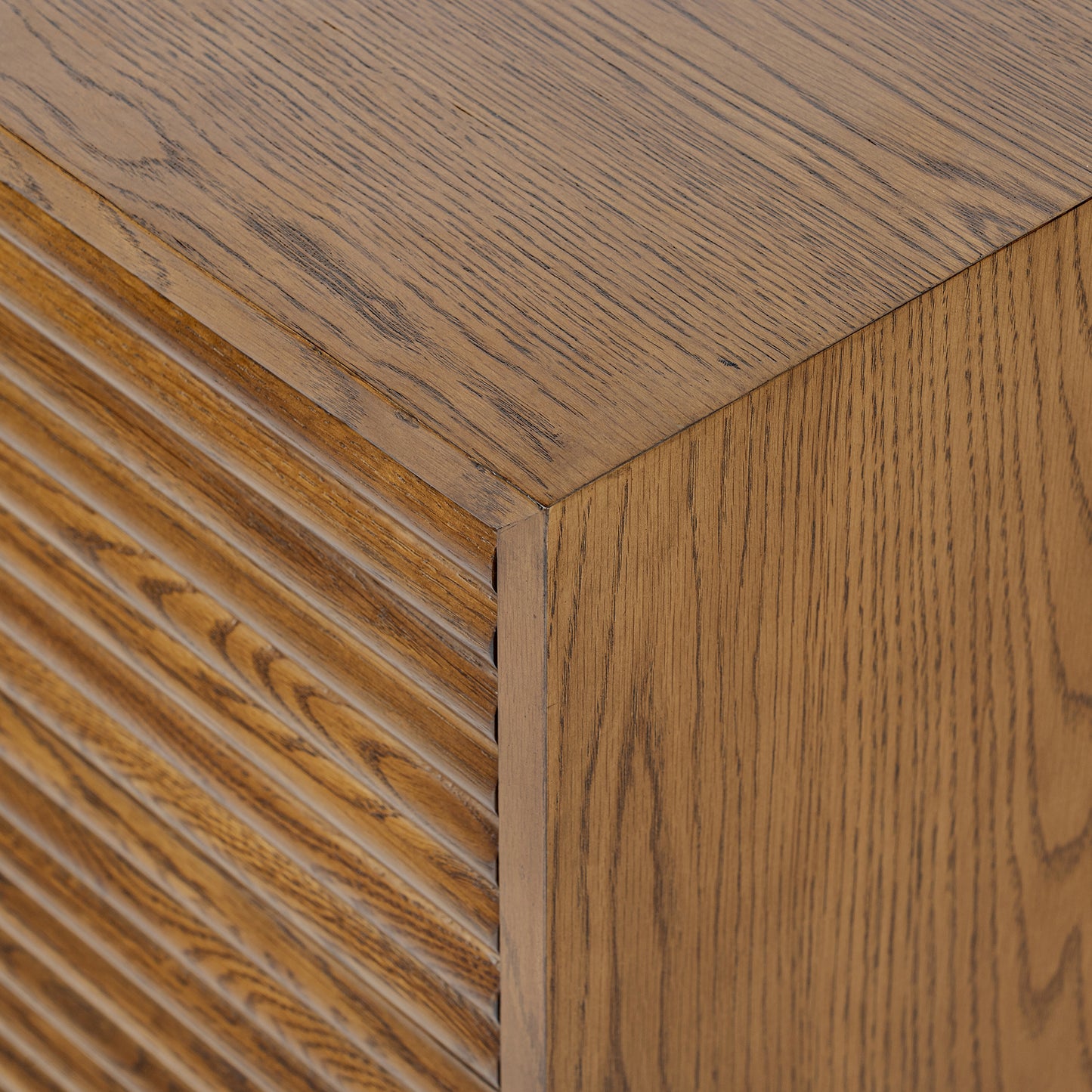 Velagio Natural Oak Ribbed 2 Drawer Bedside Table