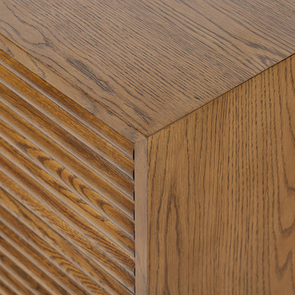 Velagio Natural Oak Ribbed 2 Drawer Bedside Table