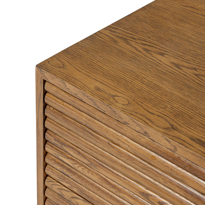 Velagio Natural Oak Ribbed 2 Drawer Bedside Table
