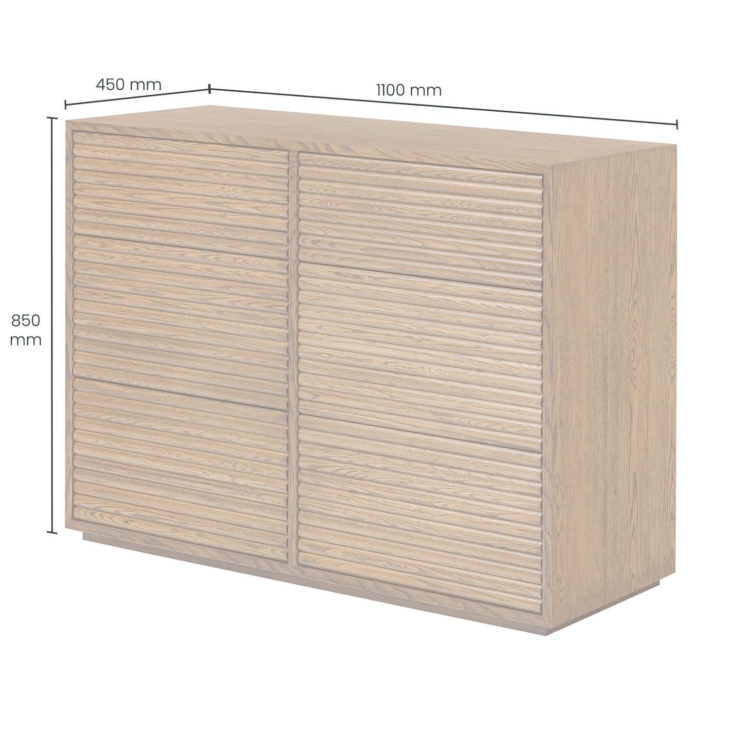 Mandarina Retro Natural Walnut Ribbed Six Drawer Chest
