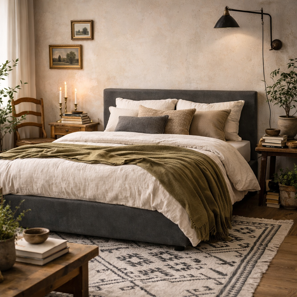 Portarlington Upholstered Dark Grey Twill 5ft King Size Bed with Headboard