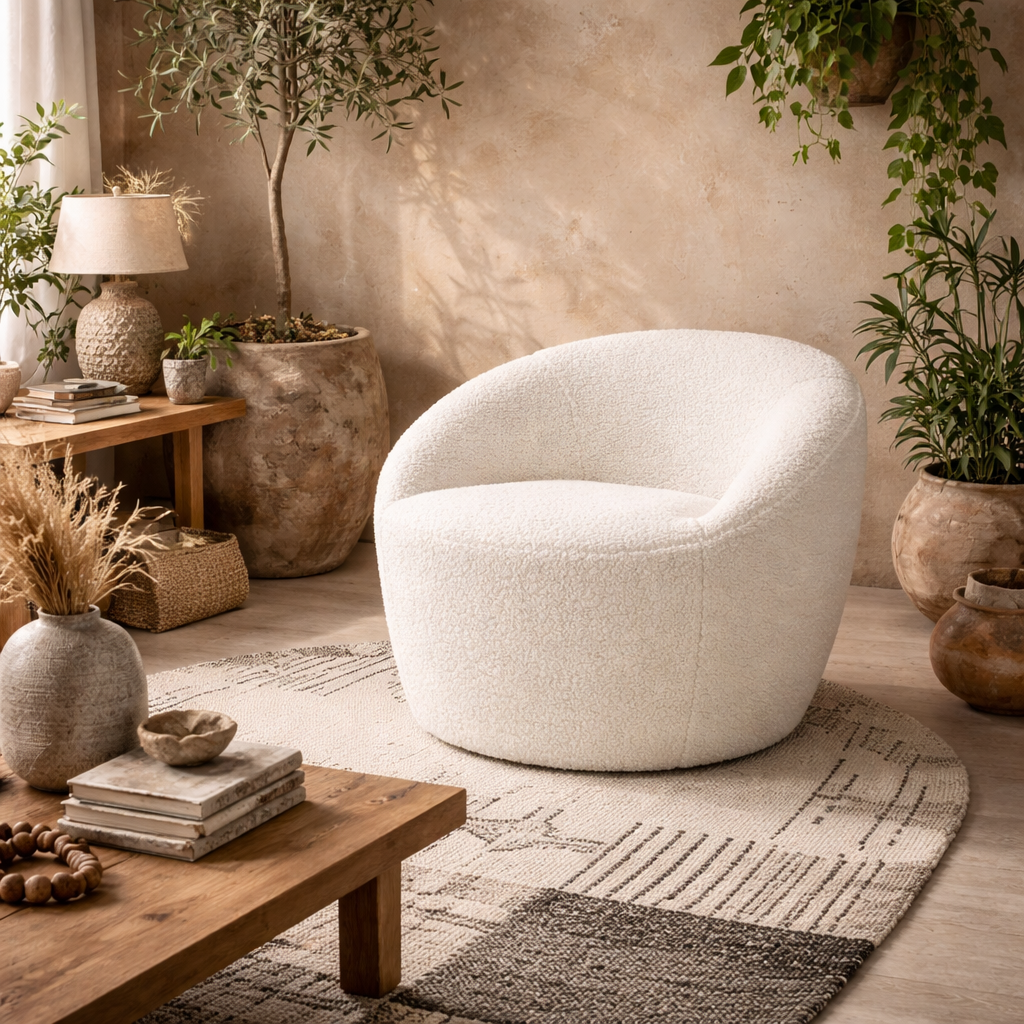Cobh White Boucle Round Modern Armchar