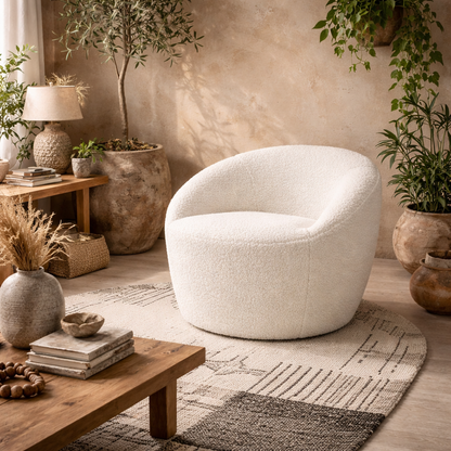 Cobh White Boucle Round Modern Armchar