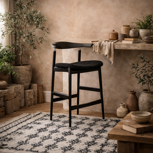 Loughrea Upholstered Black Velvet Tweed Bar Stool