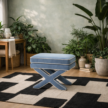 Theodor Ice Blue Velvet Stool X Cross Legs