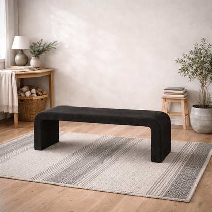 Palermo Minimalist Curved Black Upholstered Hallway Bench