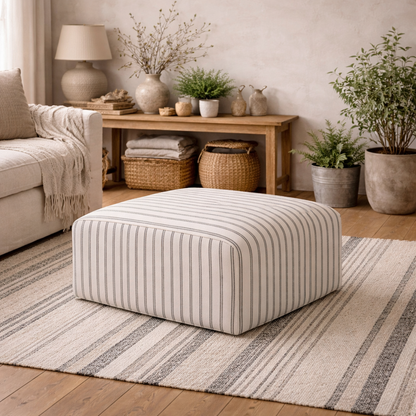 Malmo Chalk Stripe Upholstered Square Pouffe