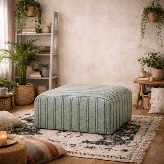 Malmo Grey Stripe Upholstered Square Pouffe