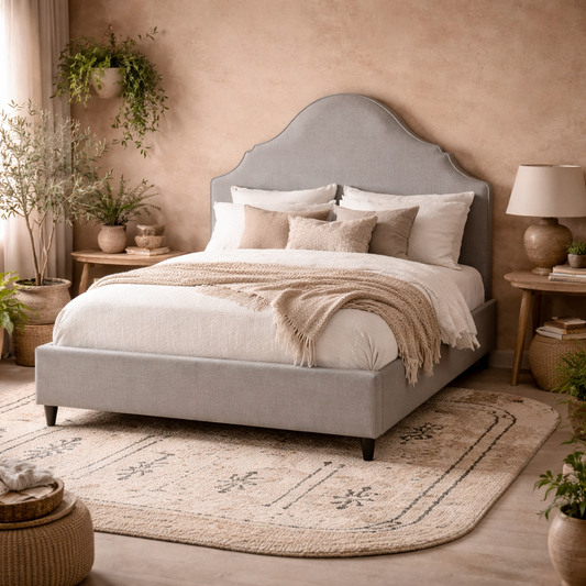 Princeton Light Grey Linen Upholstered 5ft King Size Bed Retro Headboard