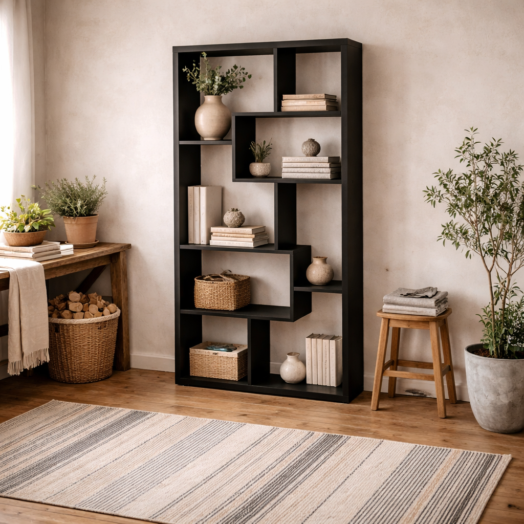 Paxton Black Oak Wood Multi Level Shelving Unit