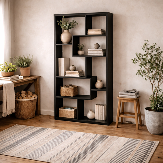 Paxton Black Oak Wood Multi Level Shelving Unit