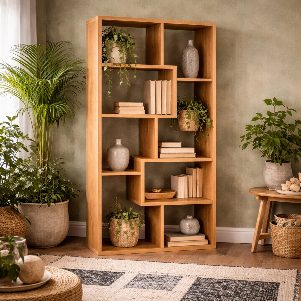 Paxton Natural Oak Wood Multi Level Shelving Unit