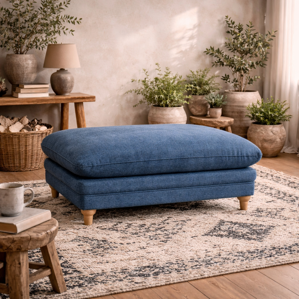 Bambola Retro Blue Denim Chenille Cushioned Armchair