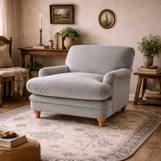 Bambola Retro Soft Grey Chenille Cushioned Armchair