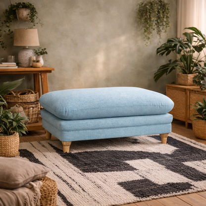 Bambola Retro Soft Blue Chenille Cushioned Footstool
