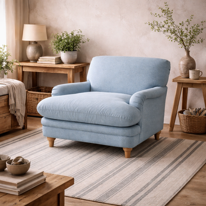 Bambola Retro Soft Blue Chenille Cushioned Armchair