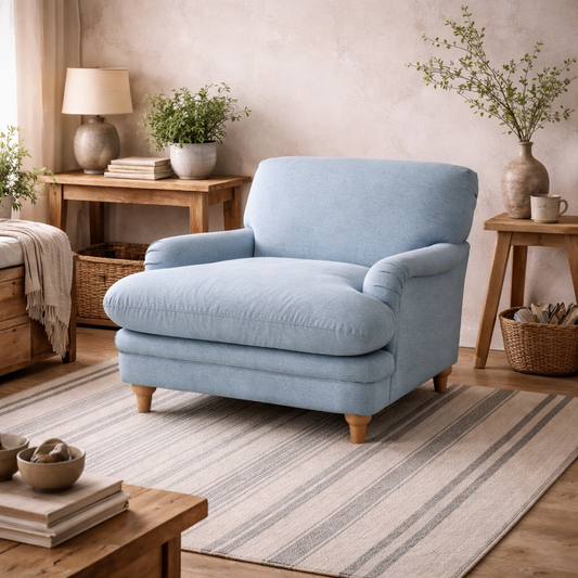 Bambola Retro Soft Blue Chenille Cushioned Armchair