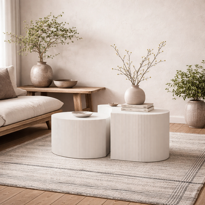 Set of 2 Tabelle Minimalist Reed White Side Tables