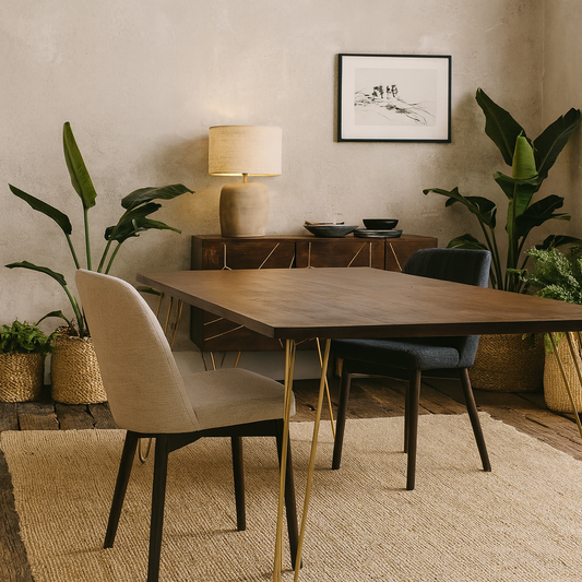 Bandung Dark Mango Wood and Gold Dining Table