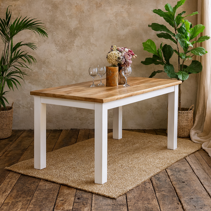 Alington White and Natural Solid Mango Wood Dining Table