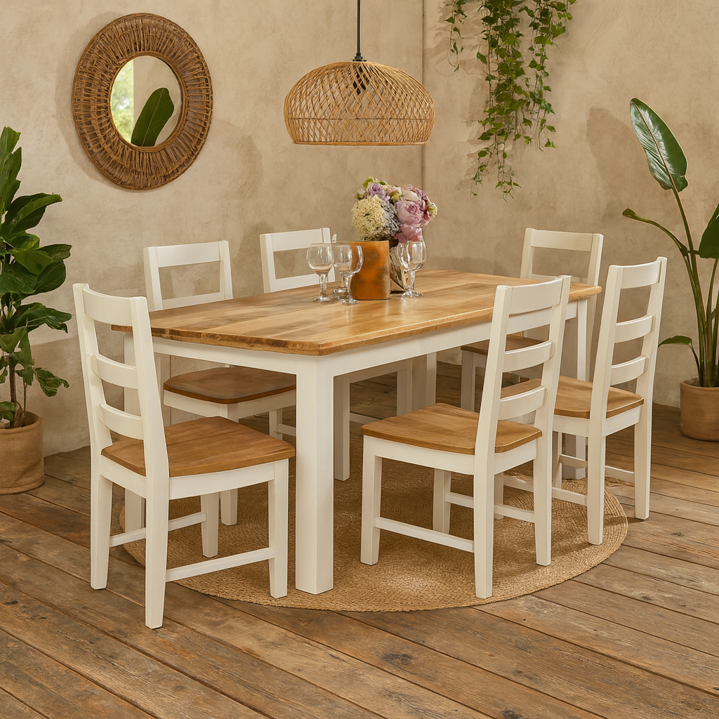Alington White and Natural Solid Mango Wood Dining Table