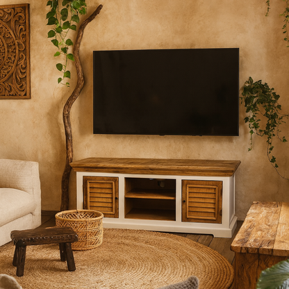 Alington White and Natural Solid Mango Wood TV Cabinet for TVs up to 57"