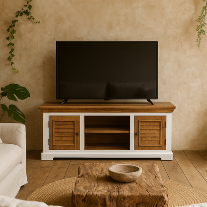 Alington White and Natural Solid Mango Wood TV Cabinet for TVs up to 57"