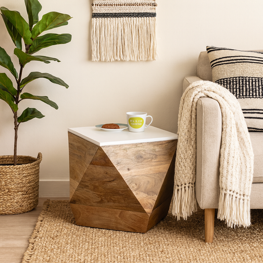 Alington White and Natural Solid Mango Wood Side Table
