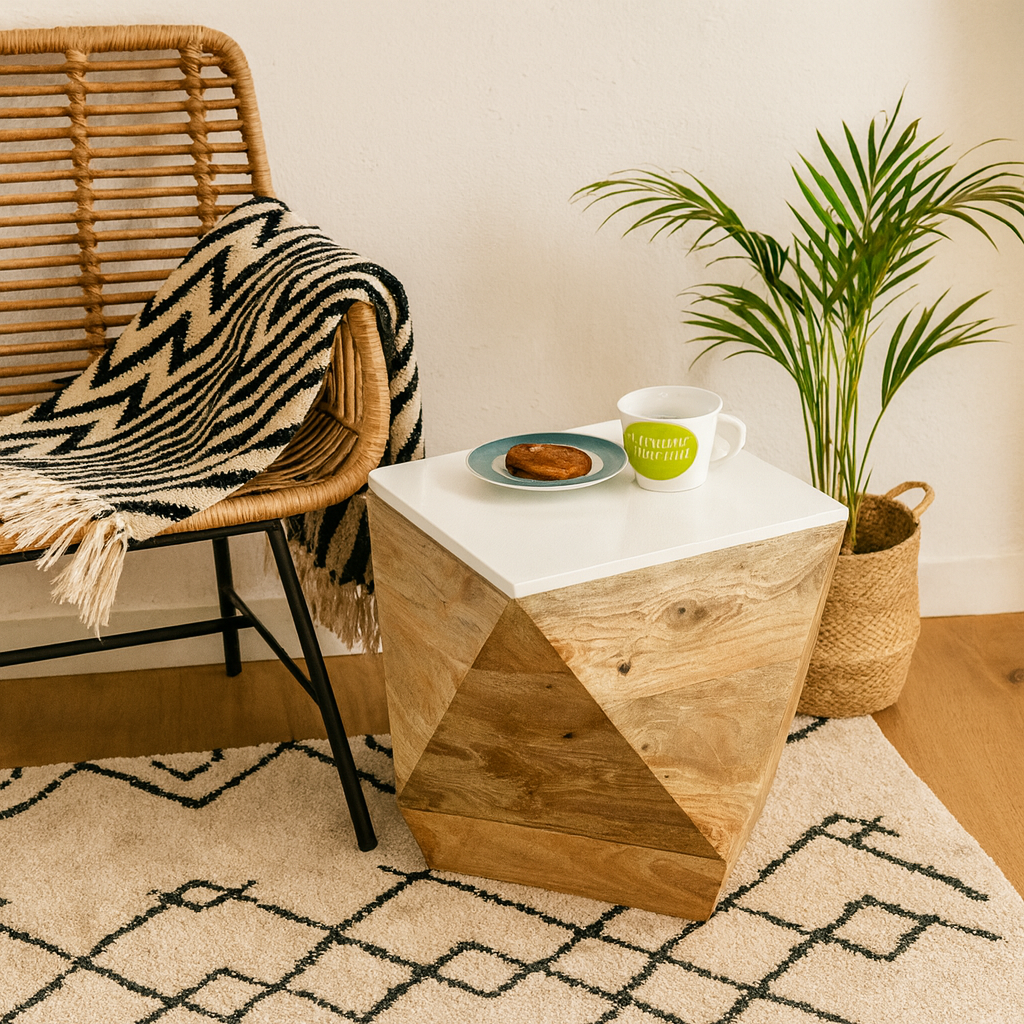 Alington White and Natural Solid Mango Wood Side Table