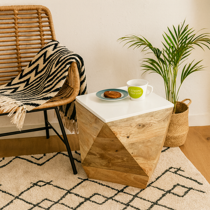 Alington White and Natural Solid Mango Wood Side Table