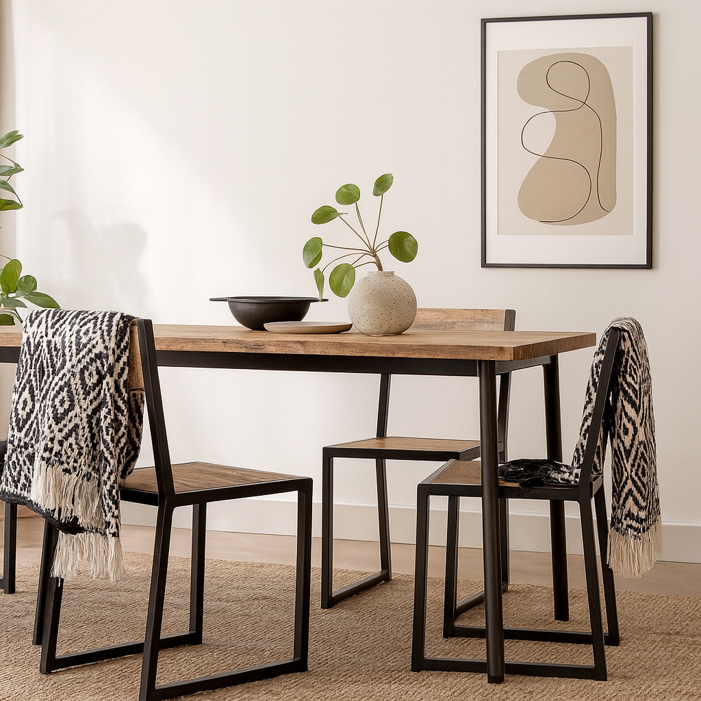 Set of 2 Industrial Metal and Wood Dining Chairs