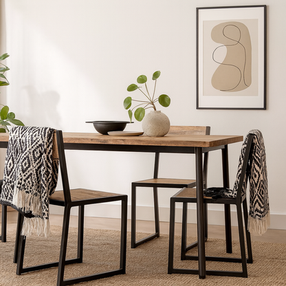 Set of 2 Industrial Metal and Wood Dining Chairs