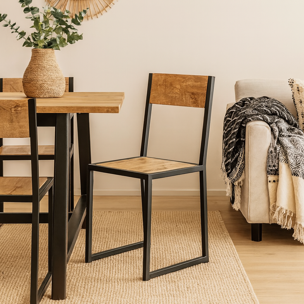 Set of 2 Industrial Metal and Wood Dining Chairs