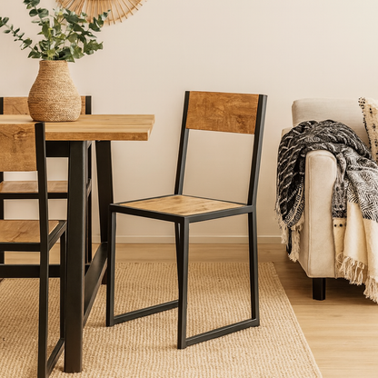 Set of 2 Industrial Metal and Wood Dining Chairs