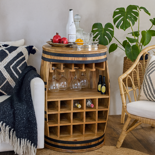 California Solid Dark Wood Barrel Wine Sideboard