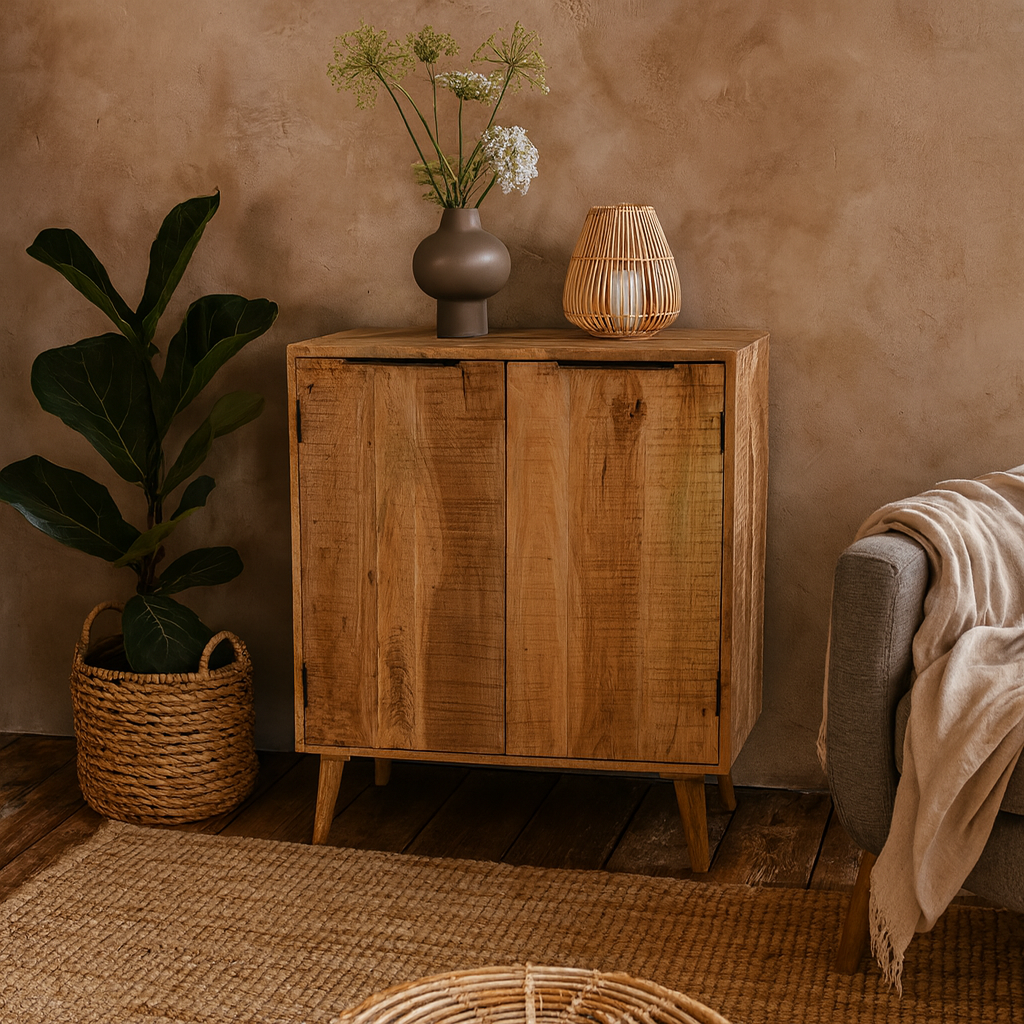 California Solid Mango Wood Drinks Cabinet With 2 Doors