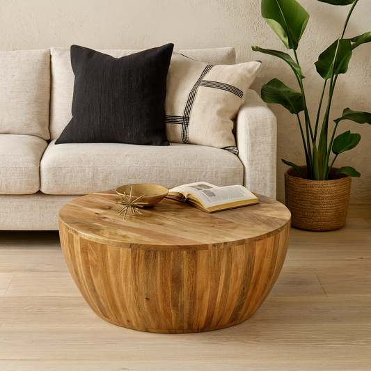 London Natural Mango Wood Drum Coffee Table