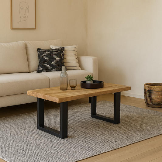 London Natural Mango Wood Coffee Table with 1 Top and Metal Legs