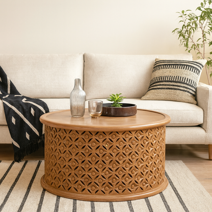 Brighton Whitewashed Mango Wood Coffee Table with 1 Raised Edge Top