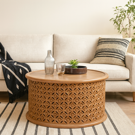 Brighton Whitewashed Mango Wood Coffee Table with 1 Raised Edge Top