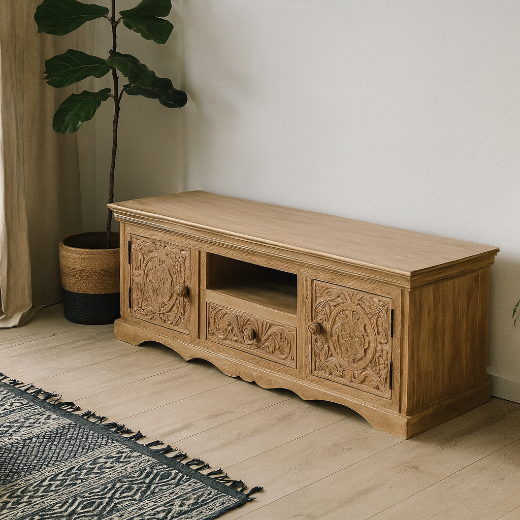 Brighton Mango Wood TV Cabinet with 2 Doors 1 Drawer and 1 Shelf